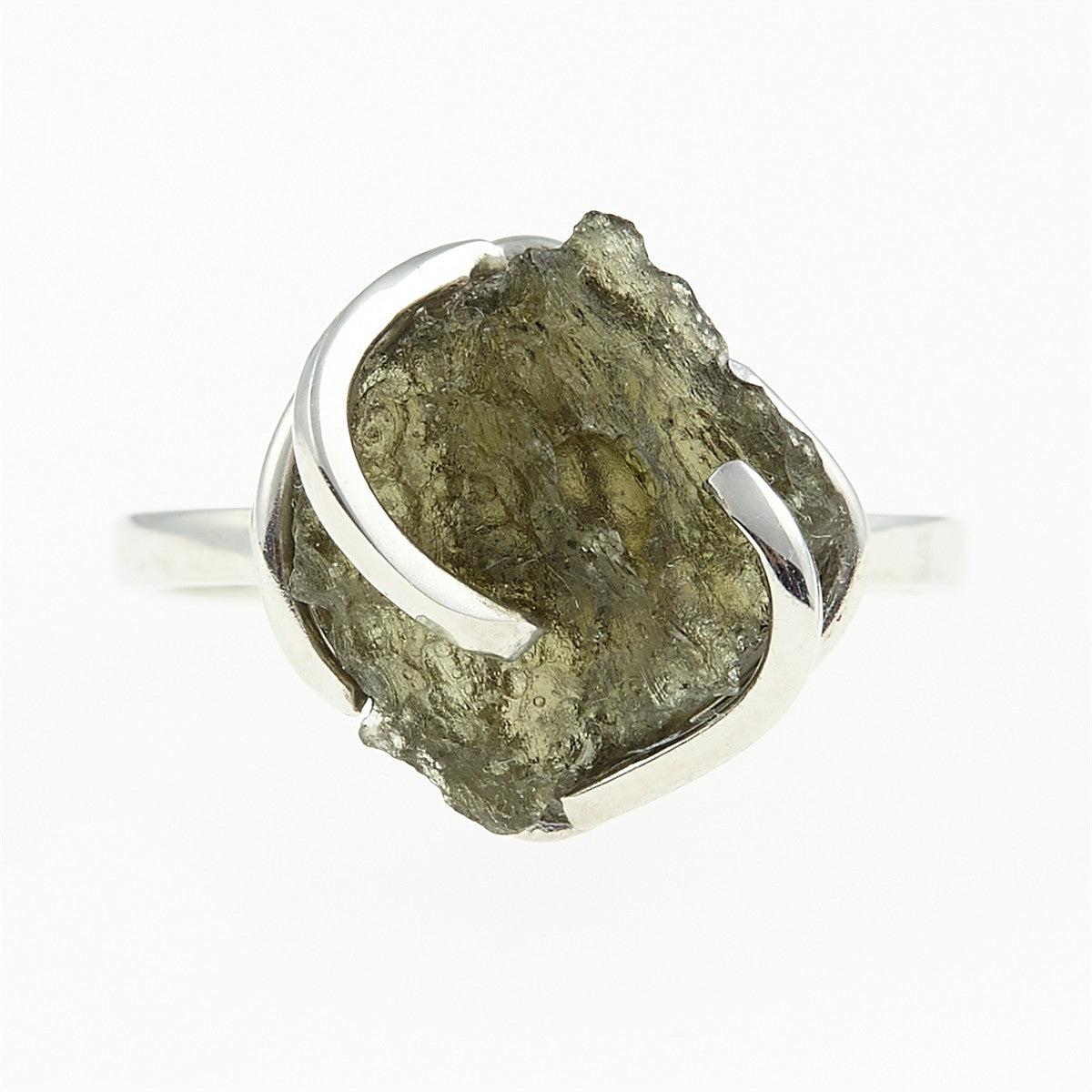 Silver ring with natural moldavite 25-009