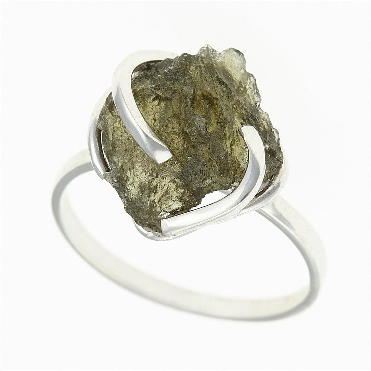 Silver ring with natural moldavite 25-009