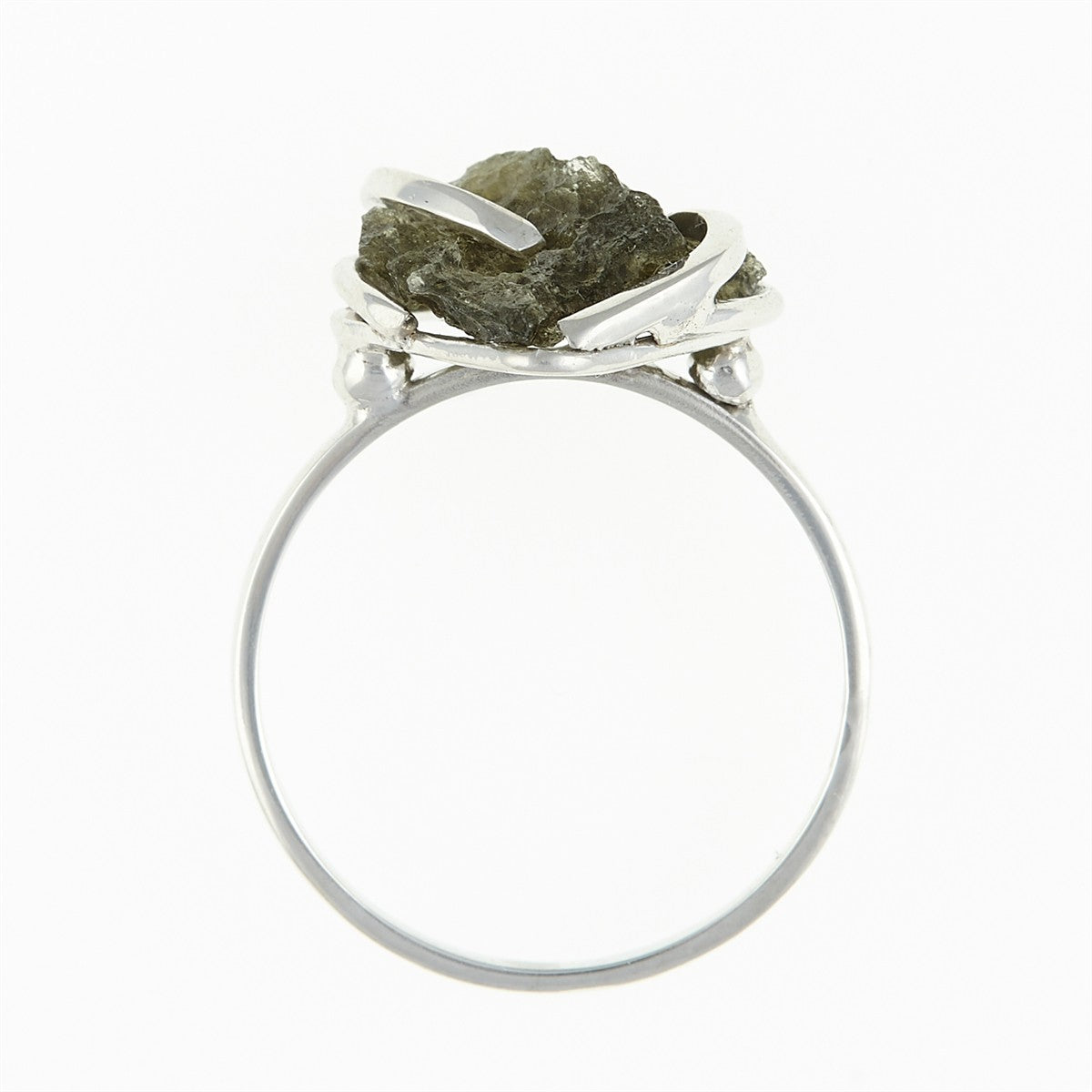 Silver ring with natural moldavite 25-009