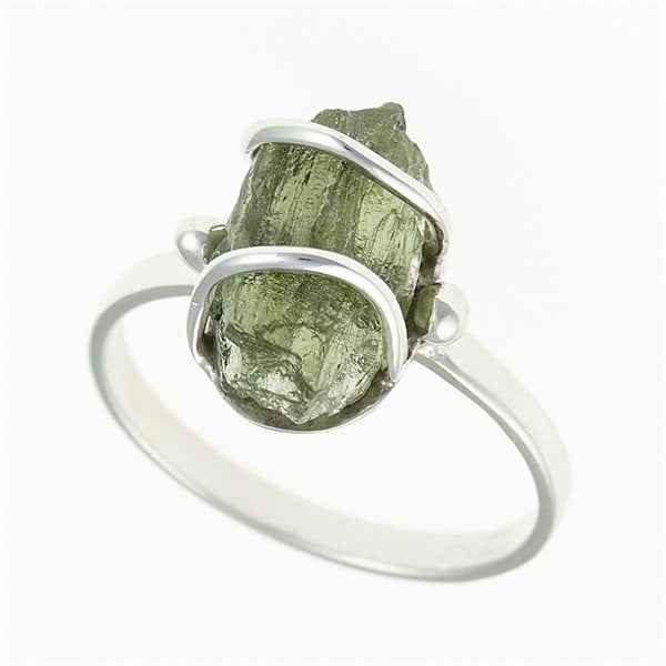 Silver ring with natural moldavite 25-011