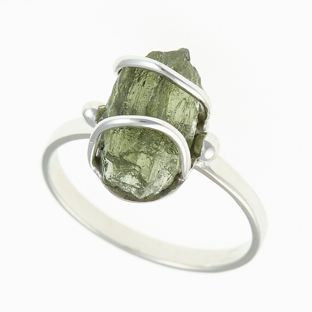 Silver ring with natural moldavite 25-011