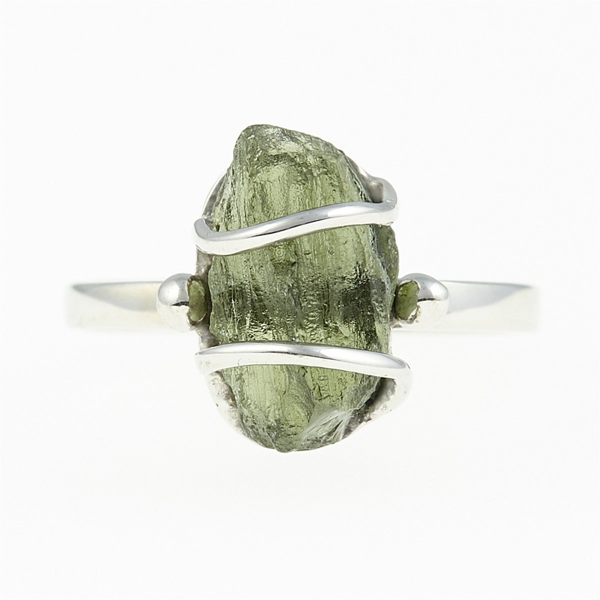 Silver ring with natural moldavite 25-011