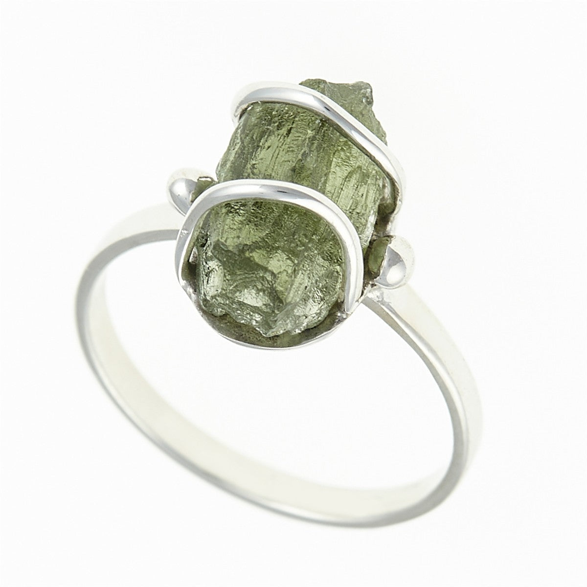 Silver ring with natural moldavite 25-011