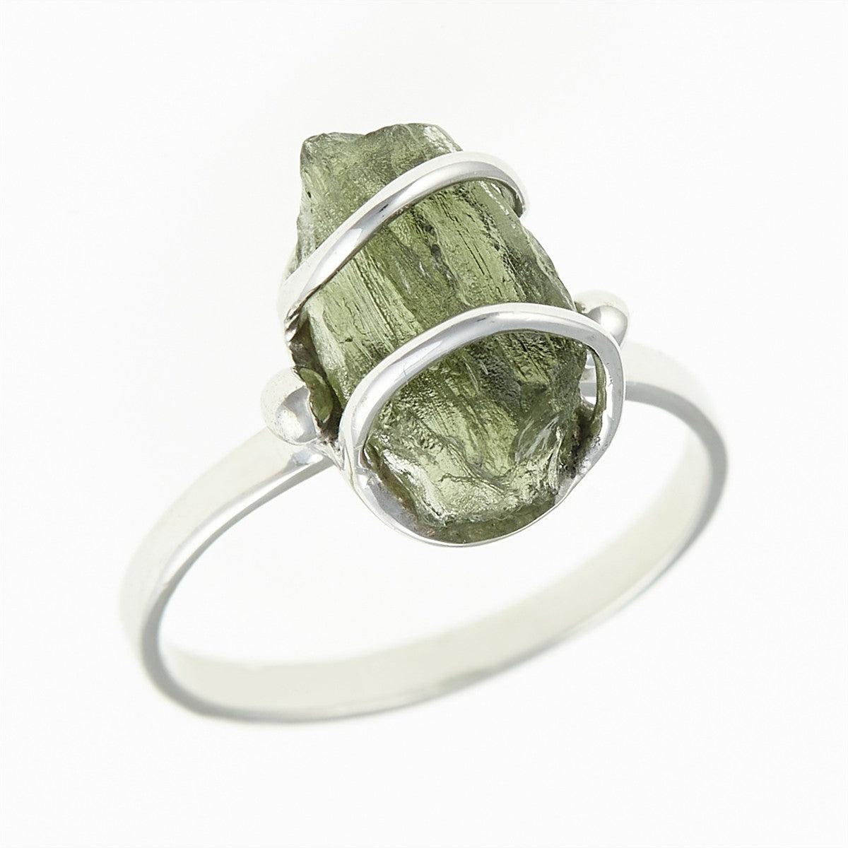 Silver ring with natural moldavite 25-011