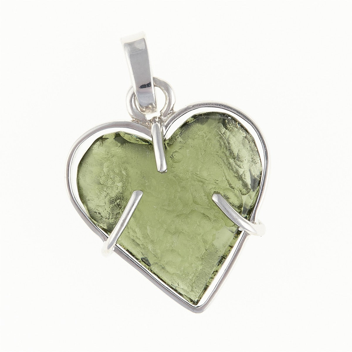 Silver pendant with moldavite - heart MB26-010