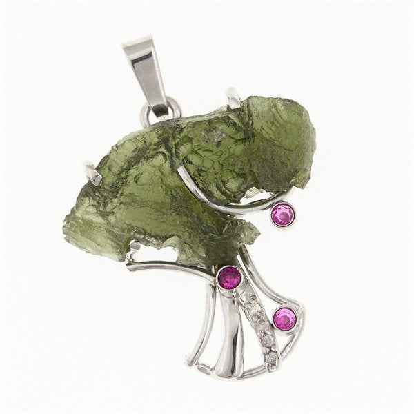 Ciondolo in argento con moldavite e zirconi – Tree of life 9598
