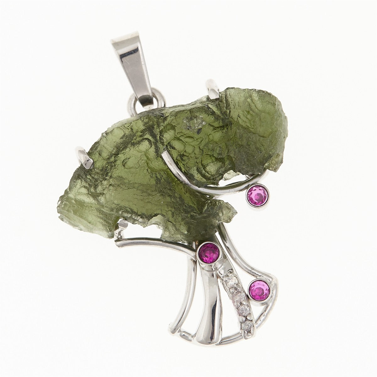 Silver pendant with moldavite and zircons – Tree of life 9598