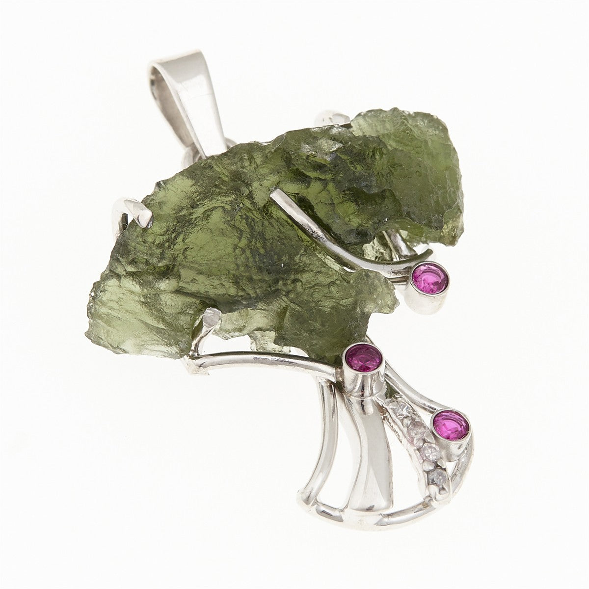 Silver pendant with moldavite and zircons – Tree of life 9598