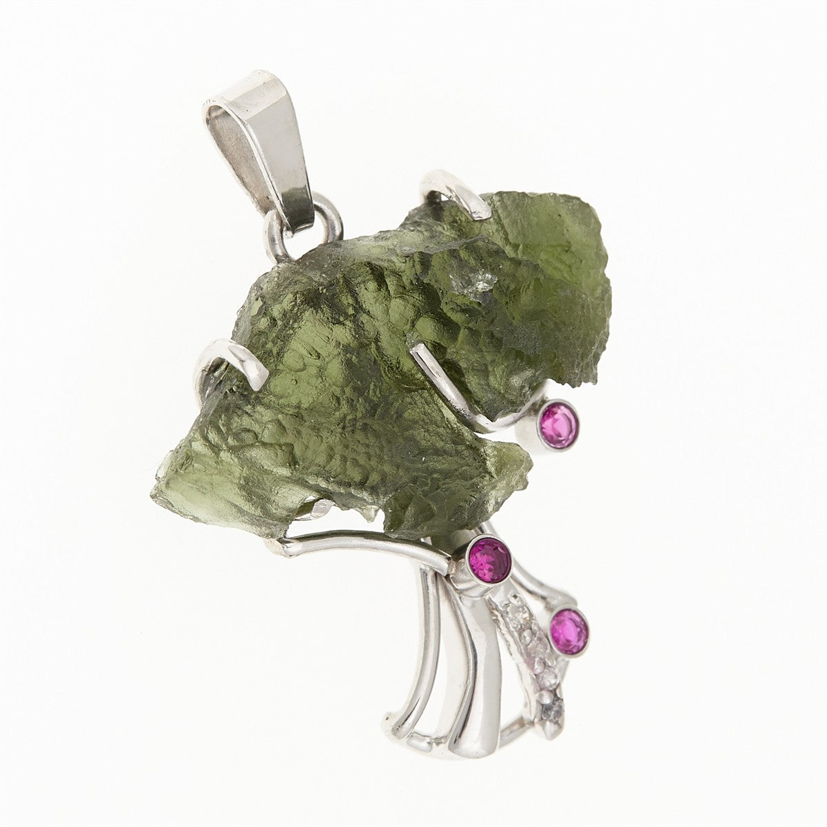Silver pendant with moldavite and zircons – Tree of life 9598
