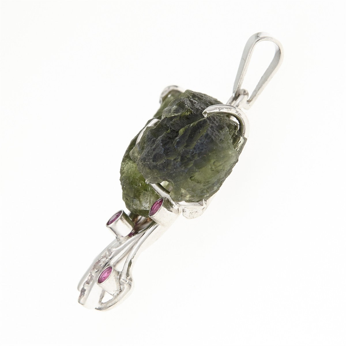 Silver pendant with moldavite and zircons – Tree of life 9598