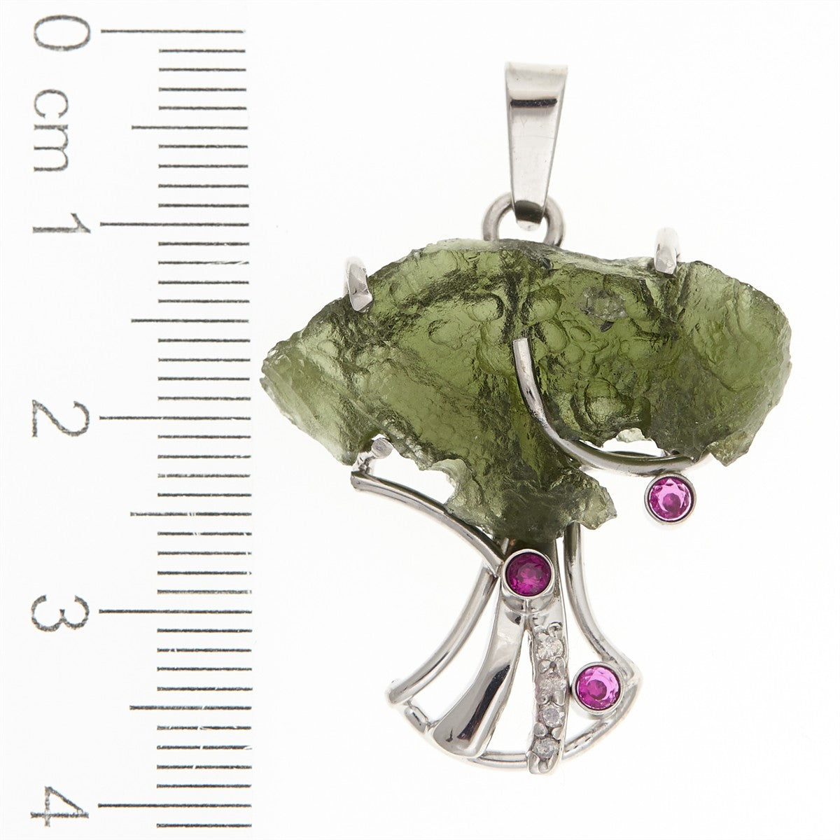 Silver pendant with moldavite and zircons – Tree of life 9598