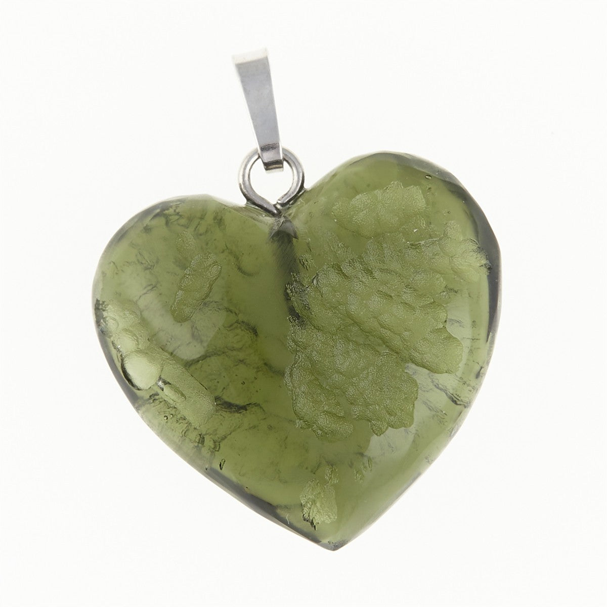 Silver pendant with moldavite - heart 26-017