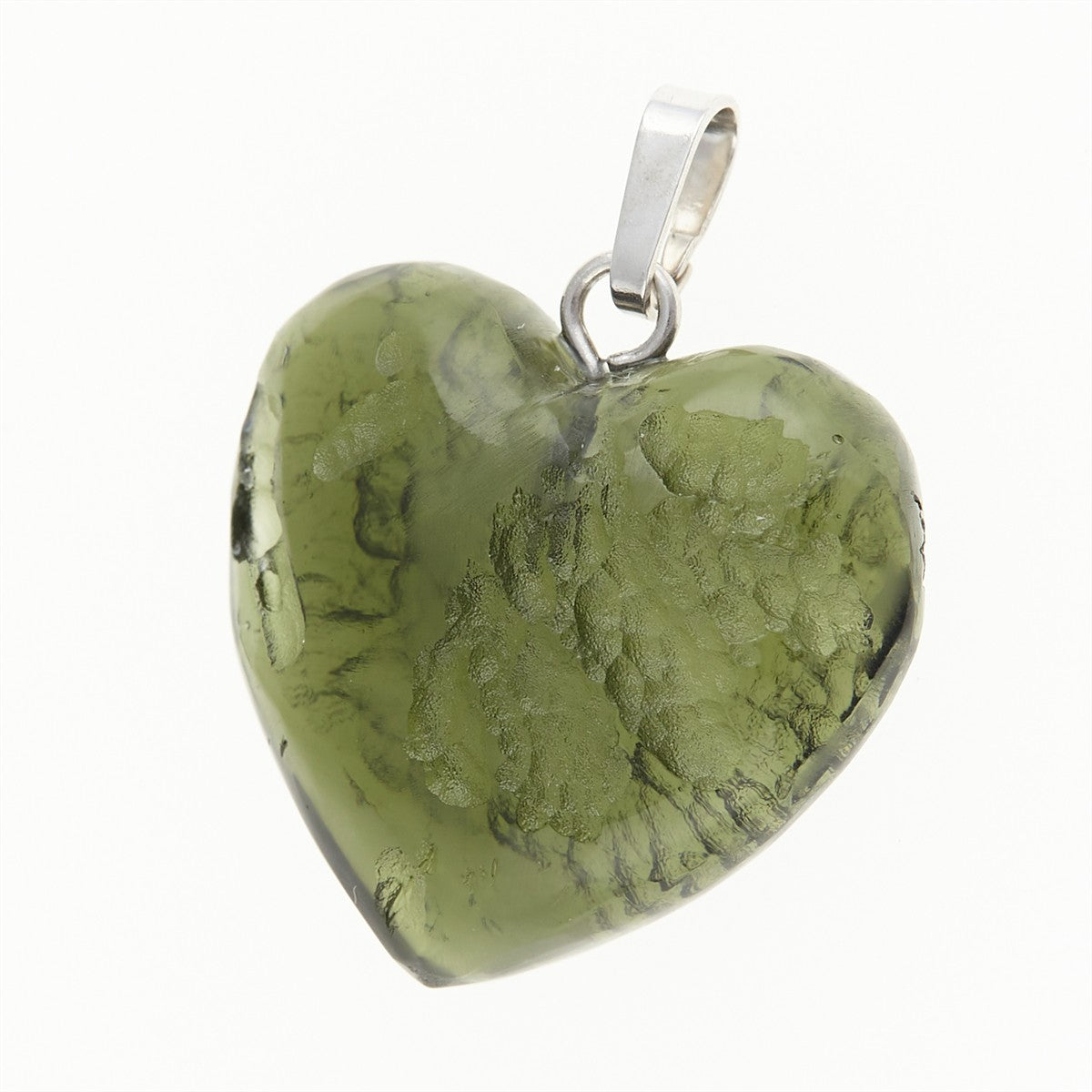 Silver pendant with moldavite - heart 26-017
