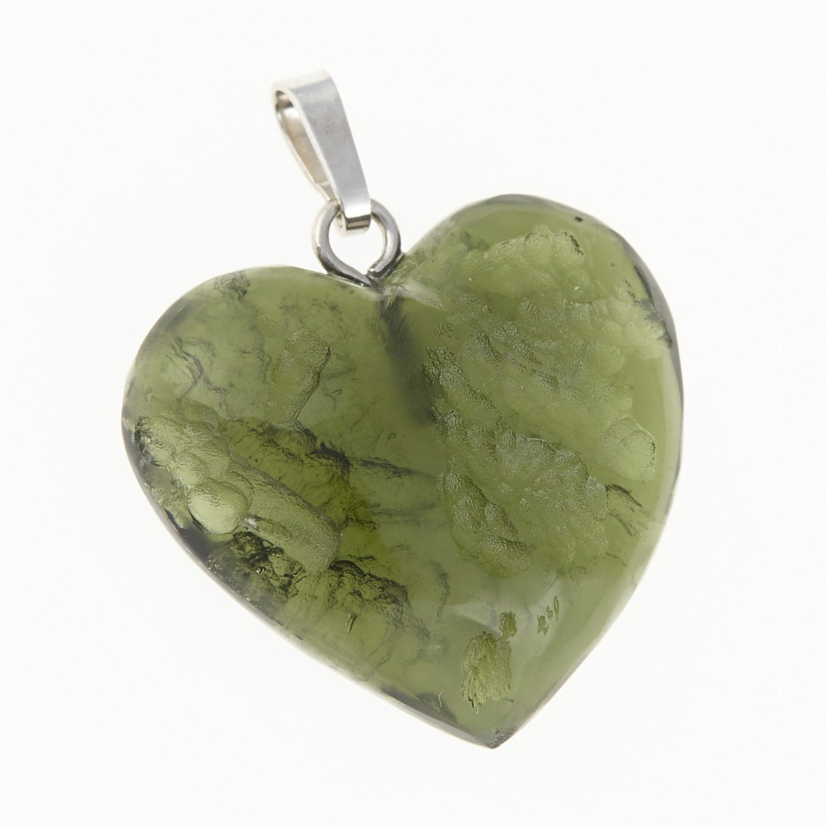 Silver pendant with moldavite - heart 26-017