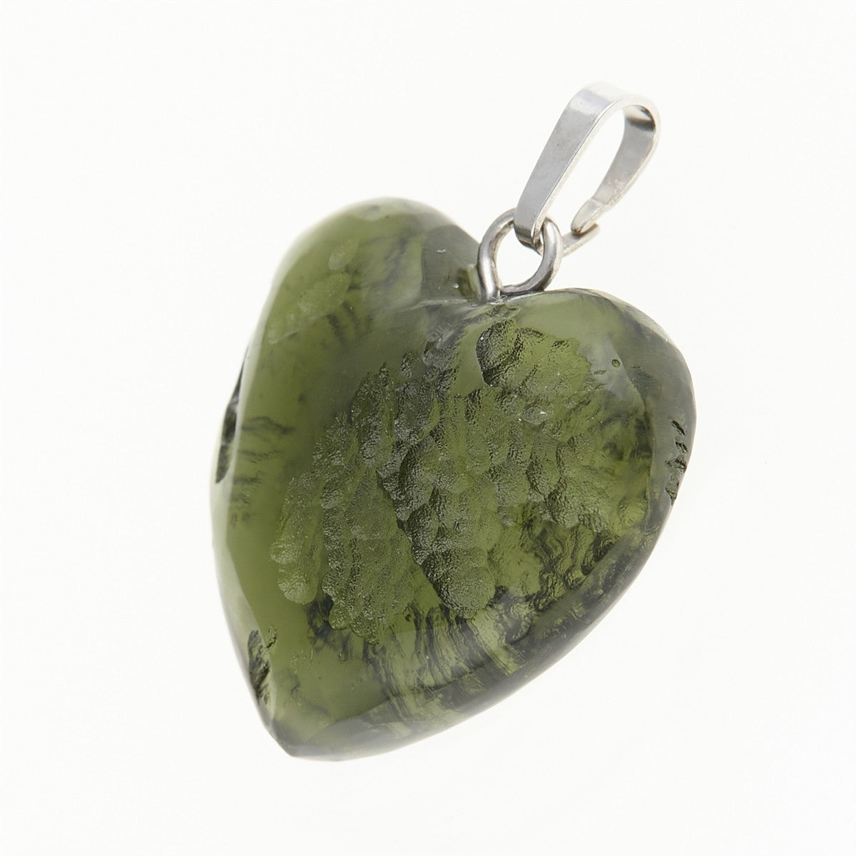 Silver pendant with moldavite - heart 26-017