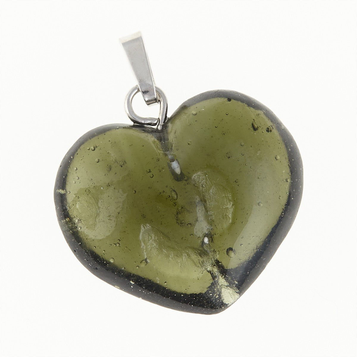 Silver pendant with moldavite - heart 26-018