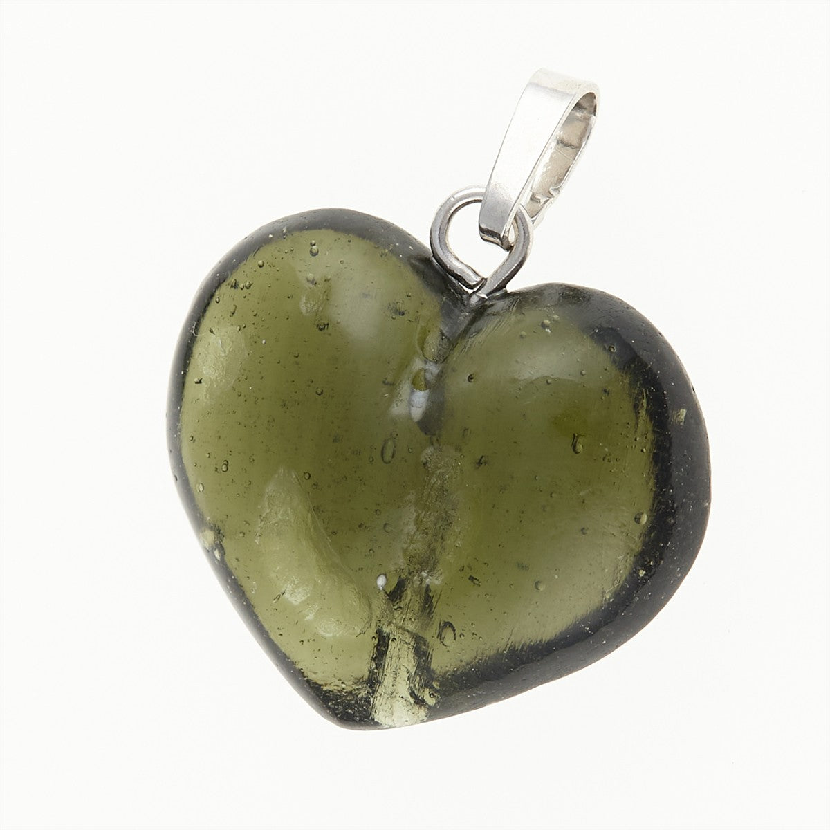 Silver pendant with moldavite - heart 26-018