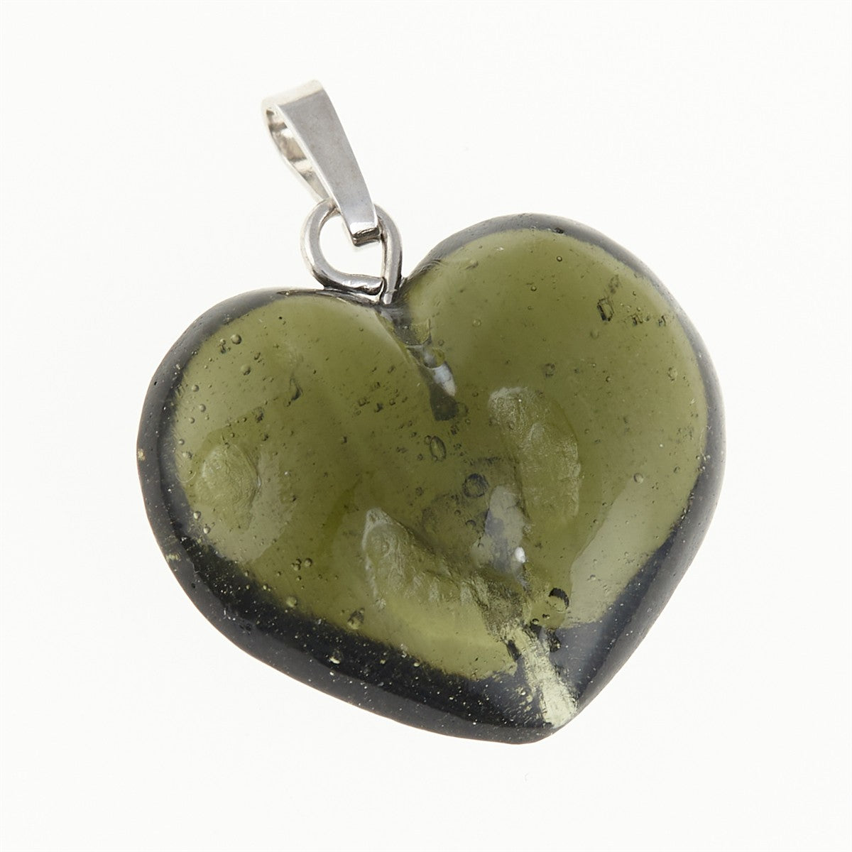 Silver pendant with moldavite - heart 26-018