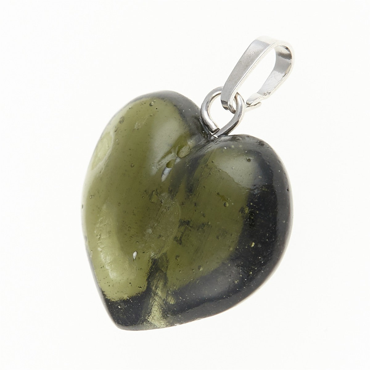 Silver pendant with moldavite - heart 26-018