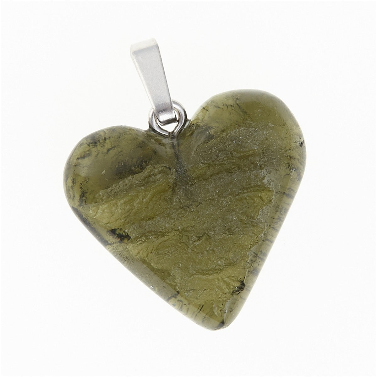 Silver pendant with moldavite - heart 26-023