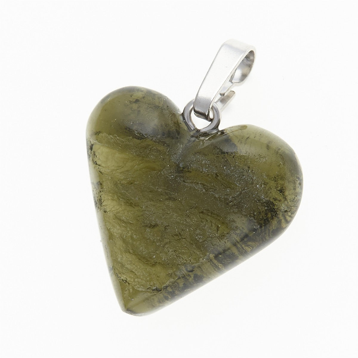 Silver pendant with moldavite - heart 26-023