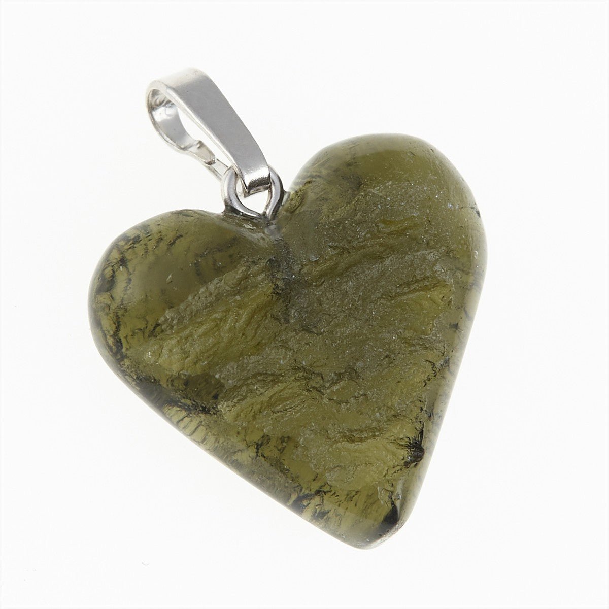 Silver pendant with moldavite - heart 26-023