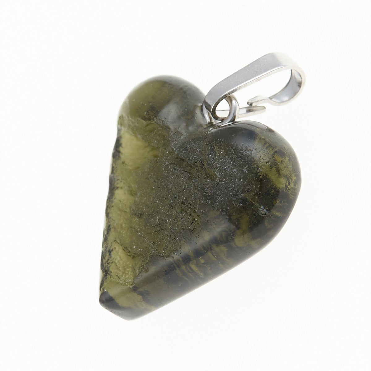 Silver pendant with moldavite - heart 26-023