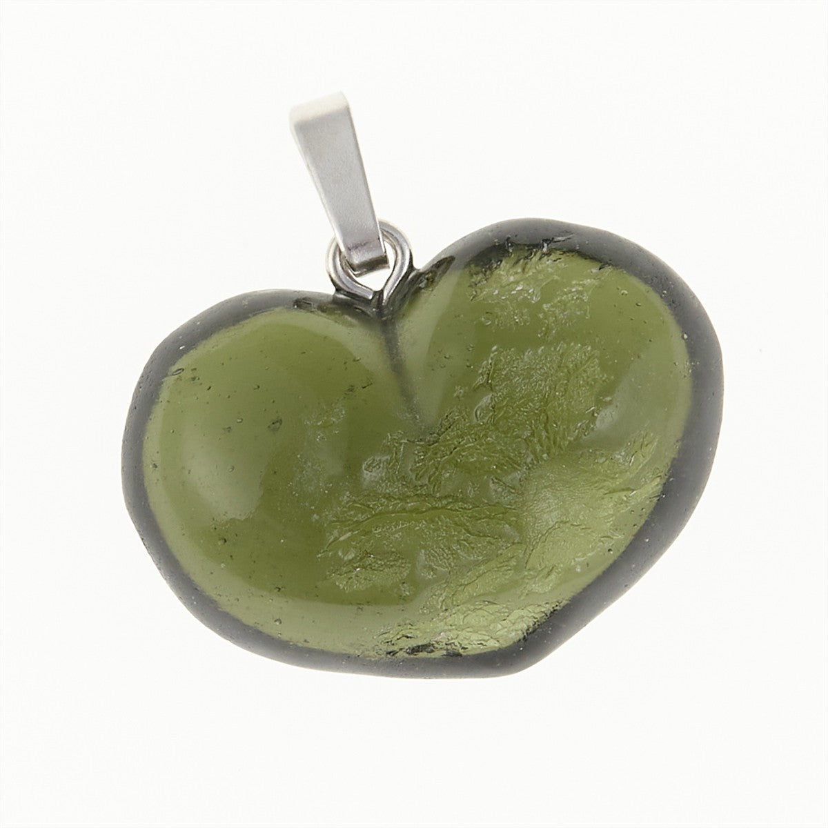 Silver pendant with moldavite - heart 26-025