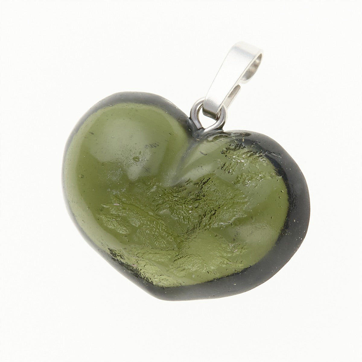 Silver pendant with moldavite - heart 26-025