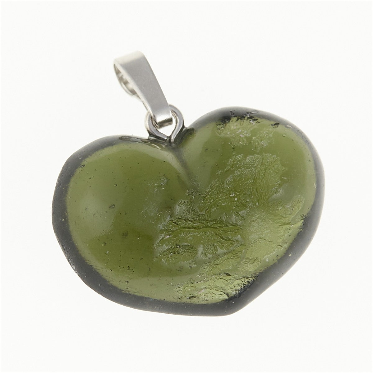 Silver pendant with moldavite - heart 26-025