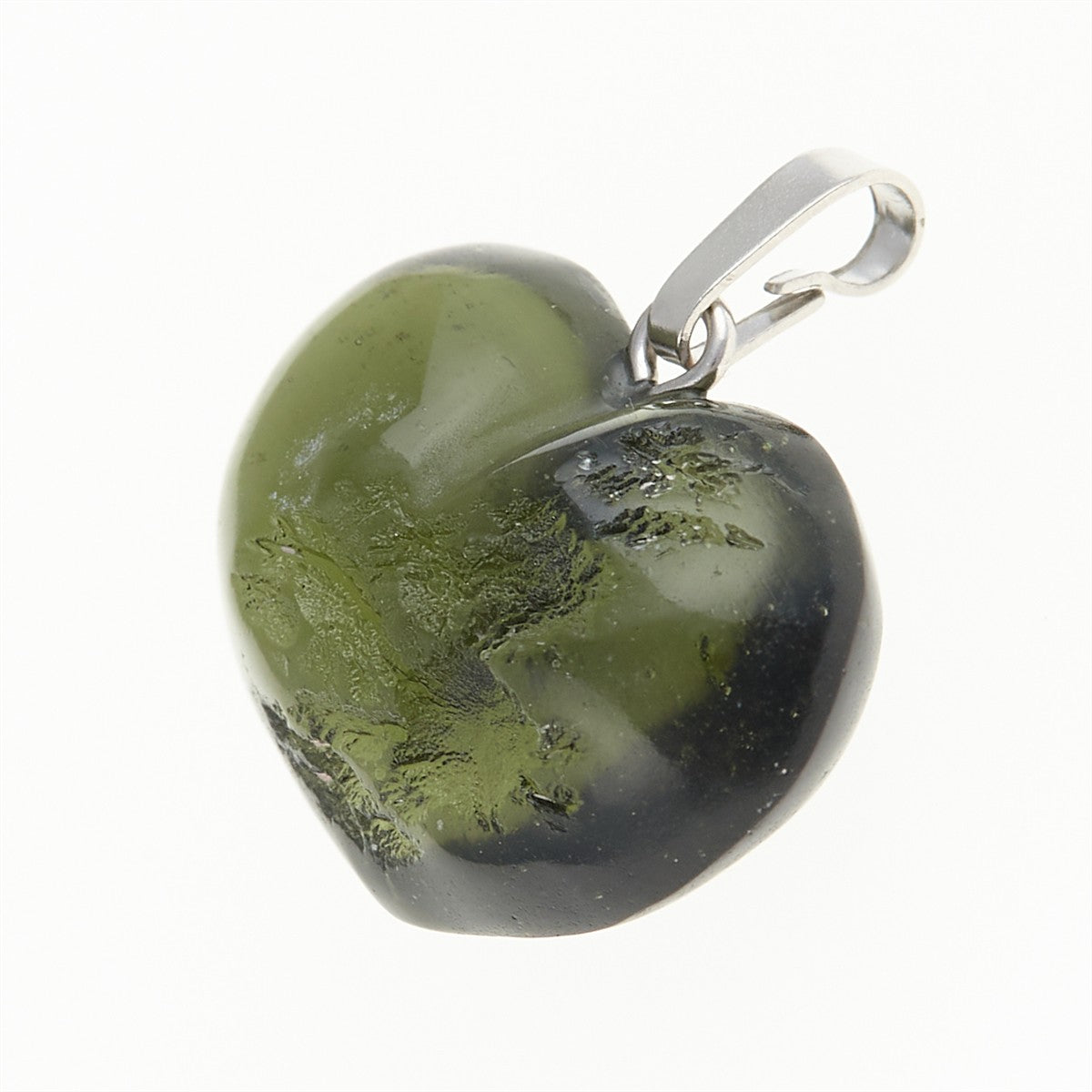 Silver pendant with moldavite - heart 26-025