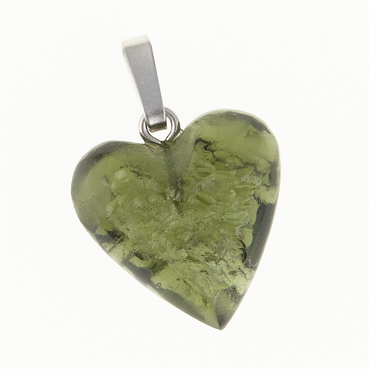 Silver pendant with moldavite - heart 26-026