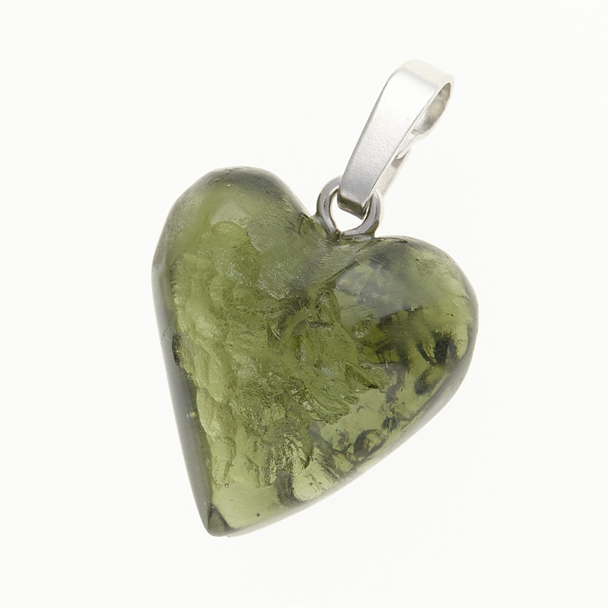Silver pendant with moldavite - heart 26-026