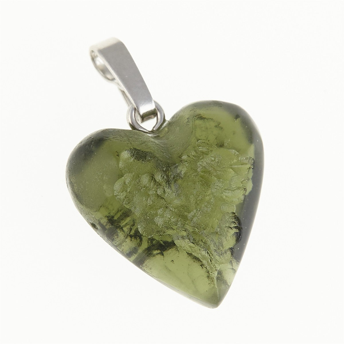 Silver pendant with moldavite - heart 26-026