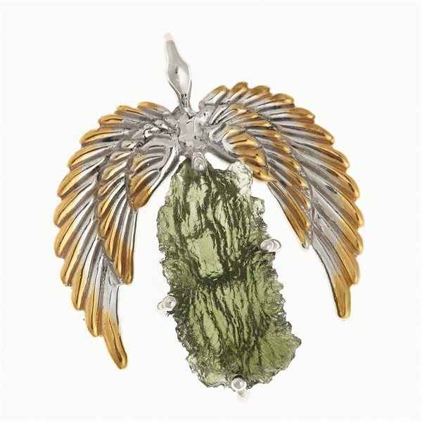 Silver pendant with moldavite - wings - 10644