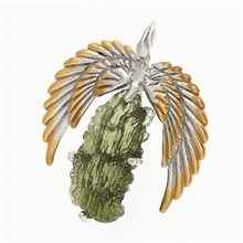 Silver pendant with moldavite - wings - 10644