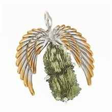 Silver pendant with moldavite - wings - 10644