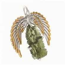 Silver pendant with moldavite - wings - 10644