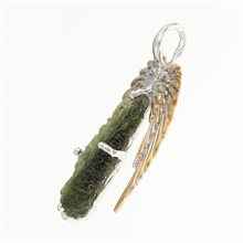 Silver pendant with moldavite - wings - 10644