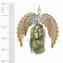 Silver pendant with moldavite - wings - 10644