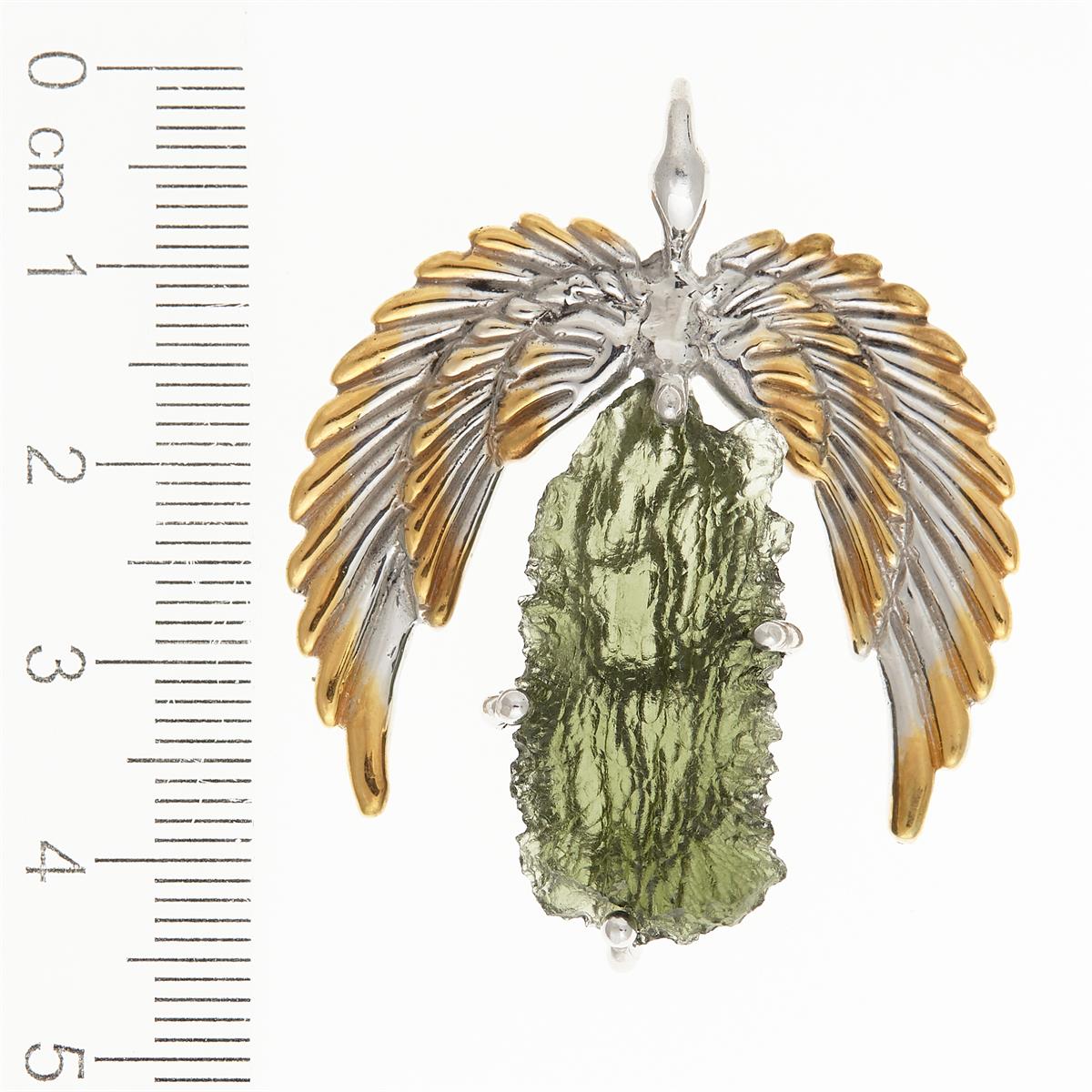 Silver pendant with moldavite - wings - 10644