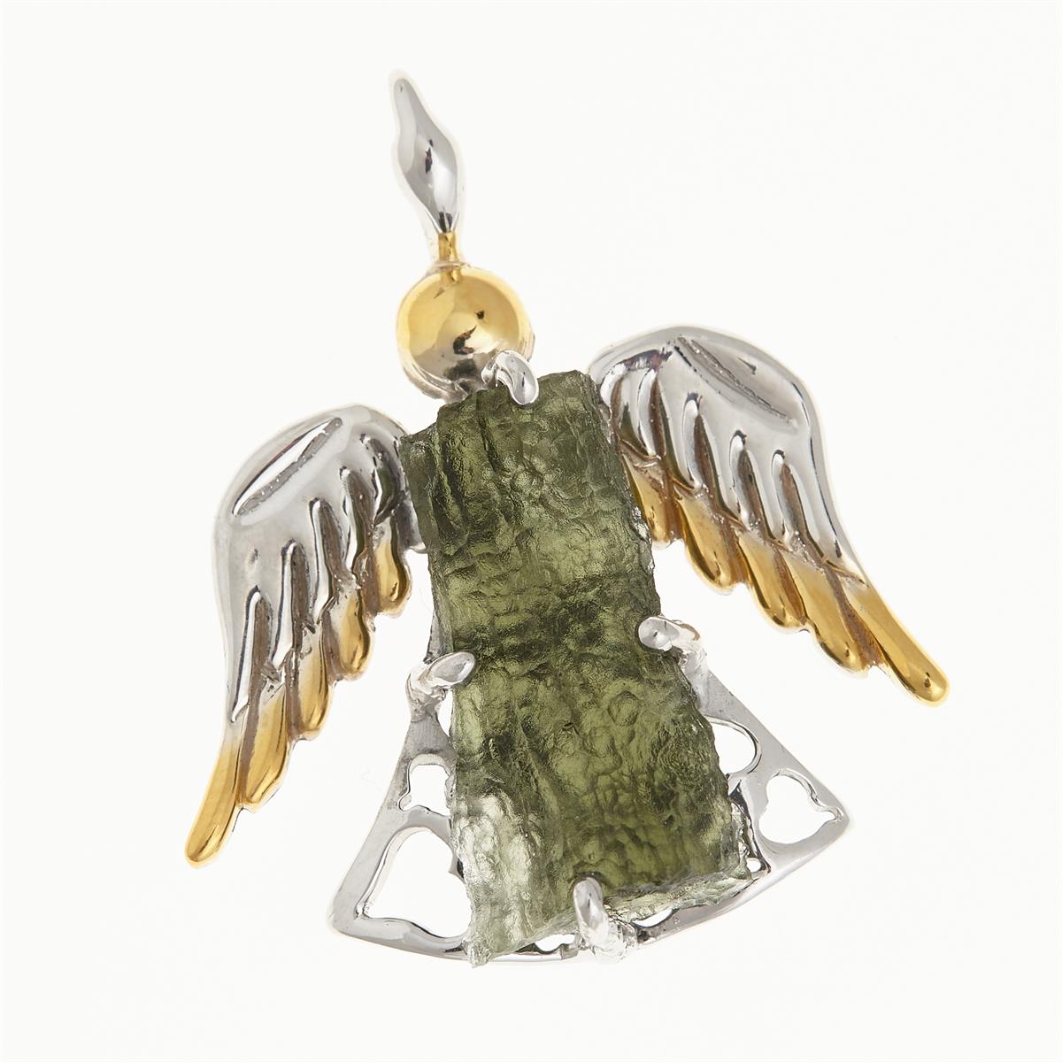 Silver pendant with moldavite - Angel - 10651