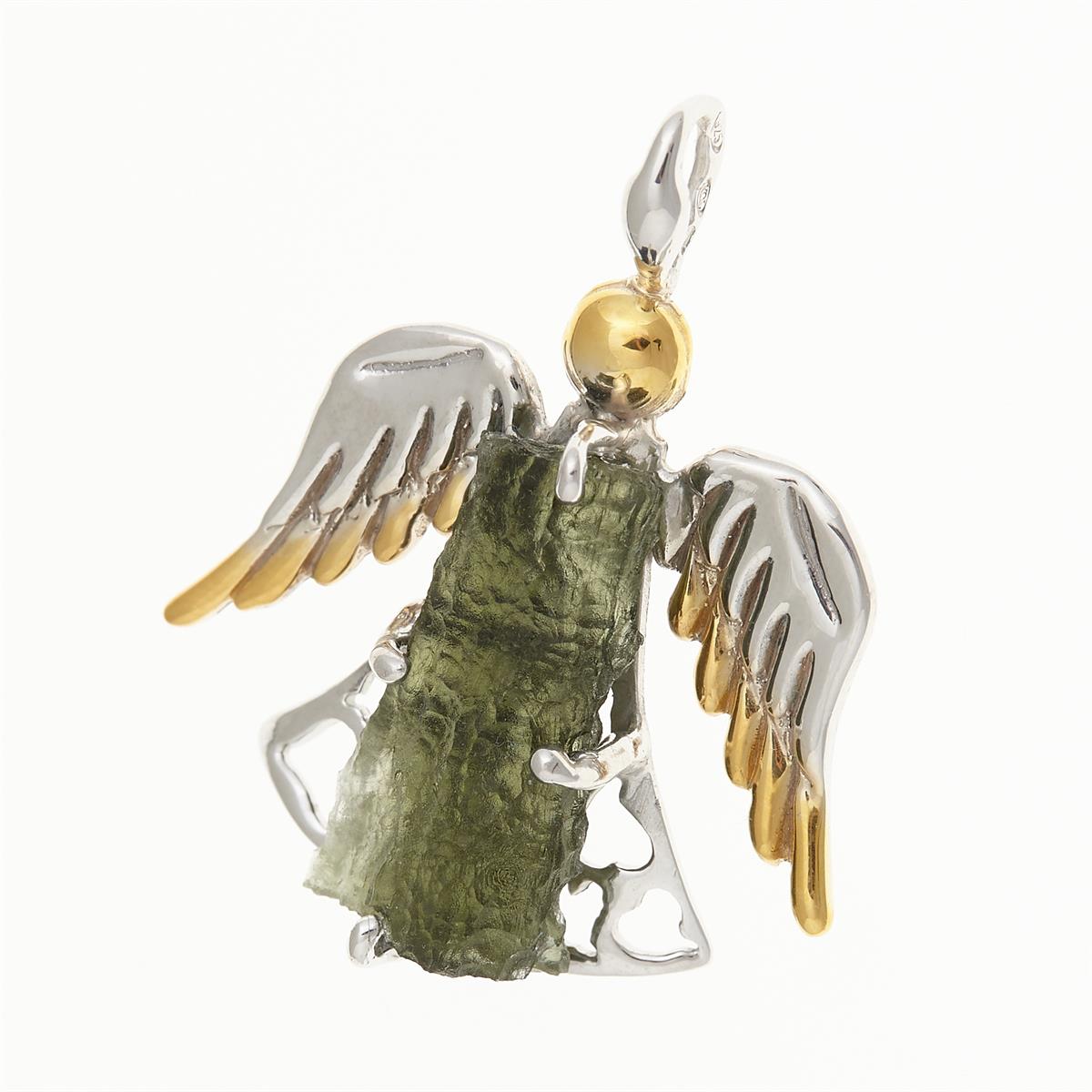 Silver pendant with moldavite - Angel - 10651