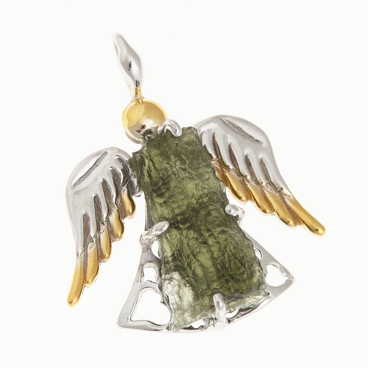 Silver pendant with moldavite - Angel - 10651