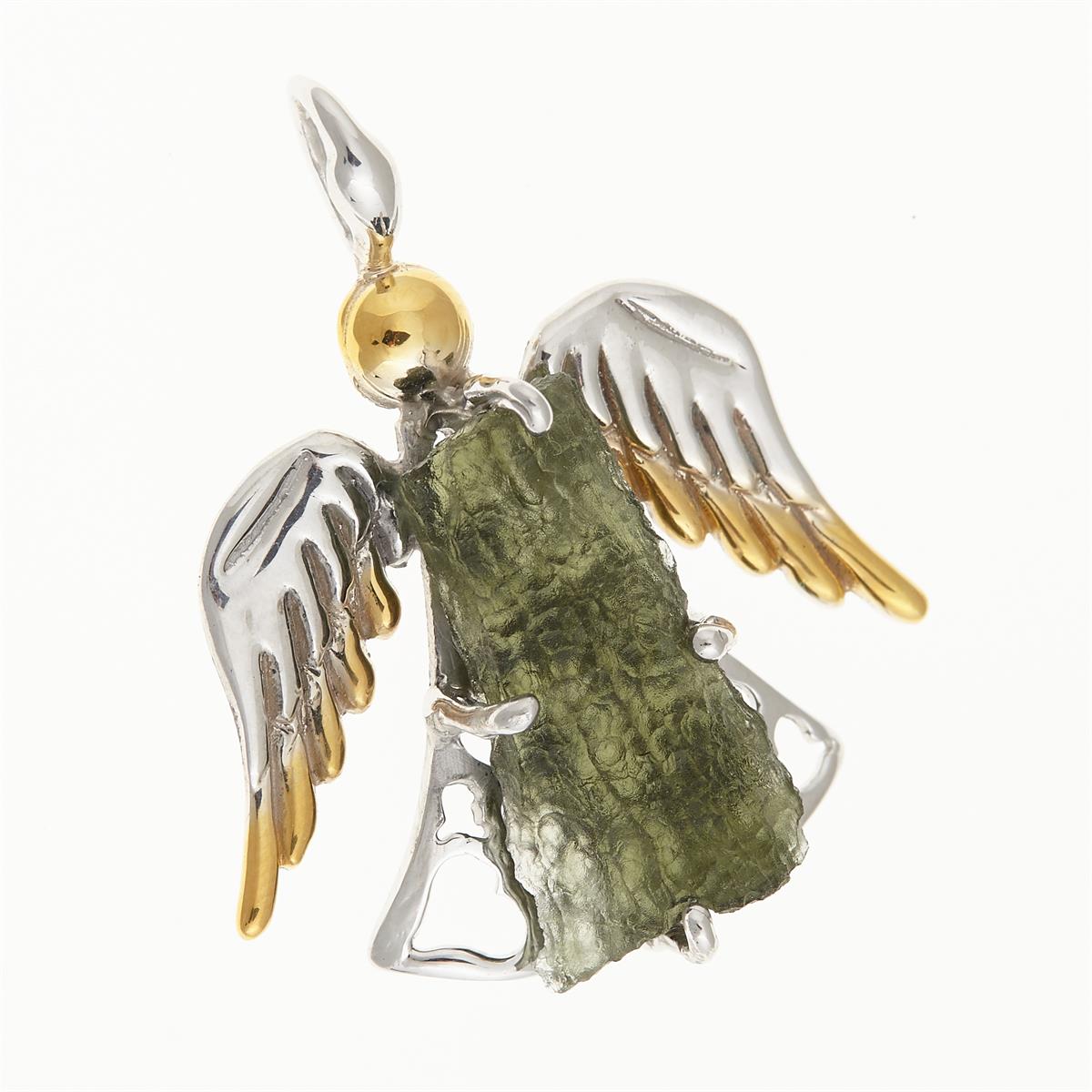 Silver pendant with moldavite - Angel - 10651