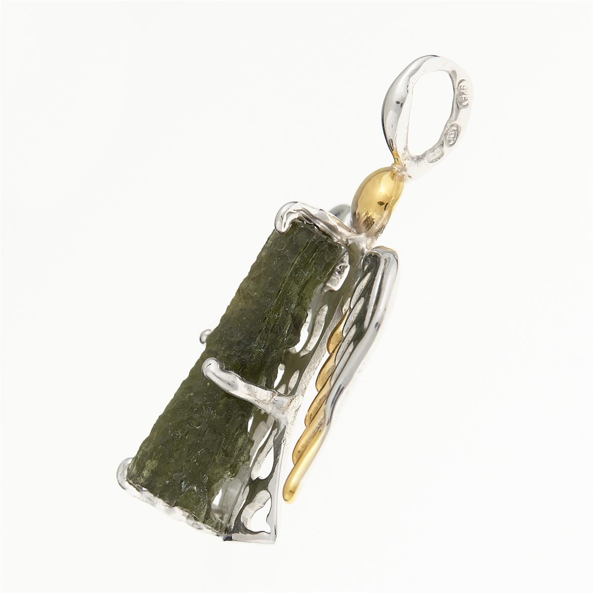 Silver pendant with moldavite - Angel - 10651