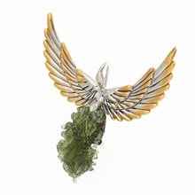 Silver pendant with moldavite - wings - 10664