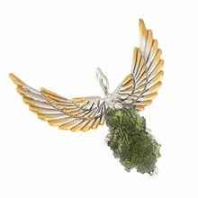 Silver pendant with moldavite - wings - 10664