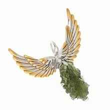 Silver pendant with moldavite - wings - 10664