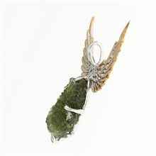 Silver pendant with moldavite - wings - 10664